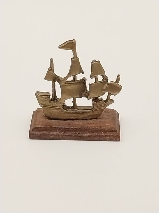 Brass Ship On Base, Signed