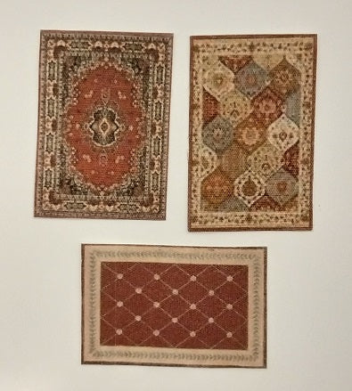 1/4" Scale Rugs, 3pc, Burgundy & Tan