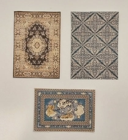 1/4" Scale Rugs, 3pc, Blue & Cream