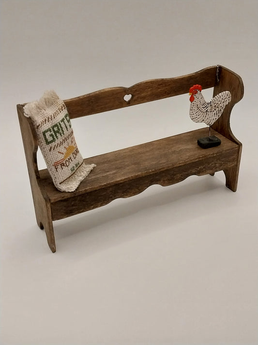 Country Bench With Rooster Decor, Handmade