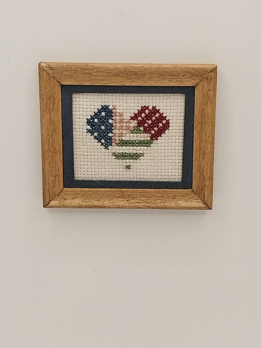 Framed Americana Heart, Cross Stitched