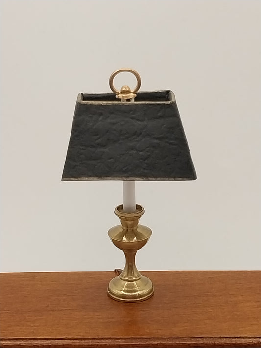 Library Lamp, Brass With Black Shade