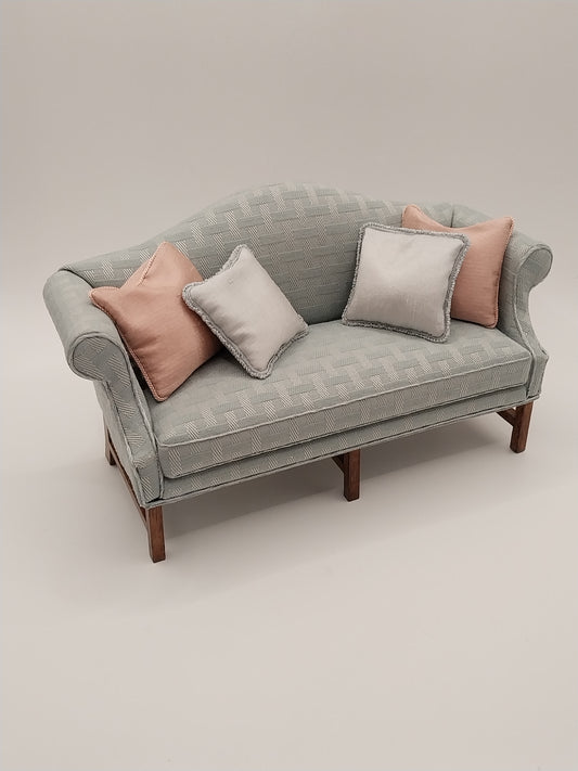 Camelback Chippendale Sofa With Pillows, Handmade