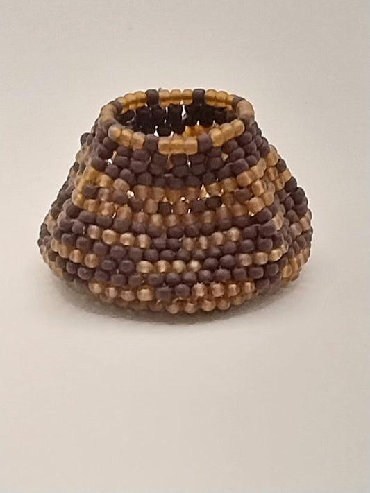Native American Paiute Beaded Basket, Copper & Brown