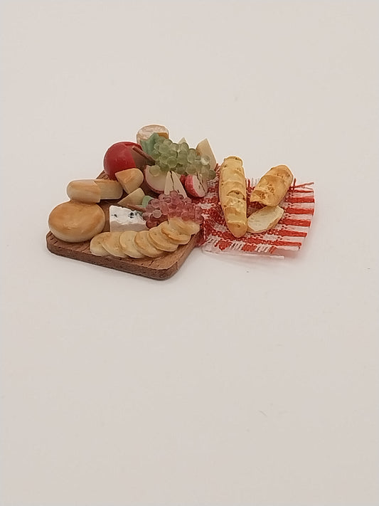 1/2" Scale Crackers, Cheese, Fruit on a Board