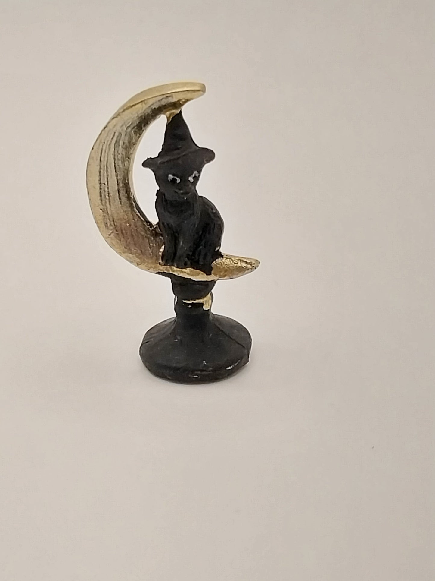 Black Witch Cat With Moon Statue