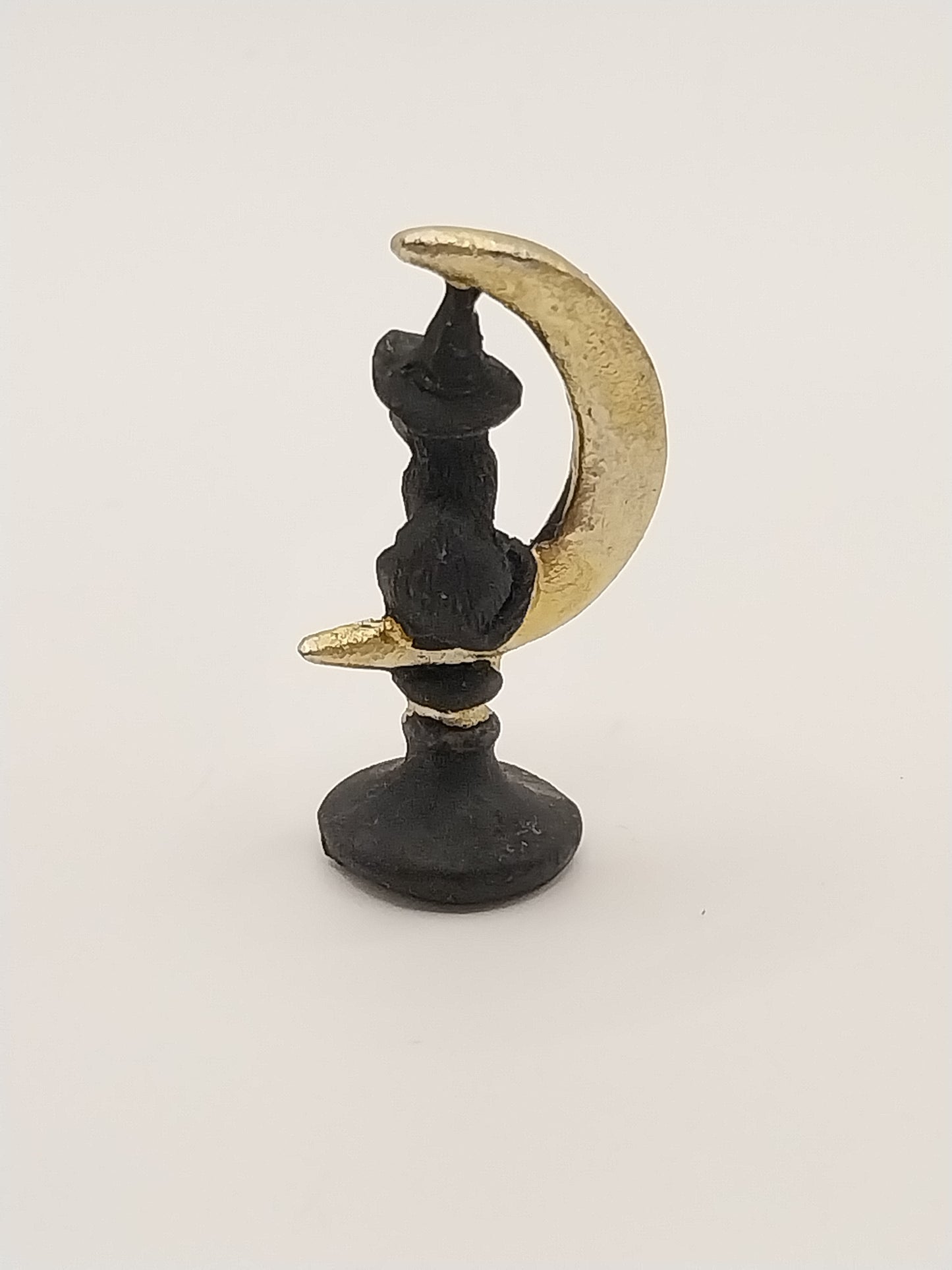 Black Witch Cat With Moon Statue