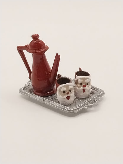 Santa Pitcher & Mugs On Tray