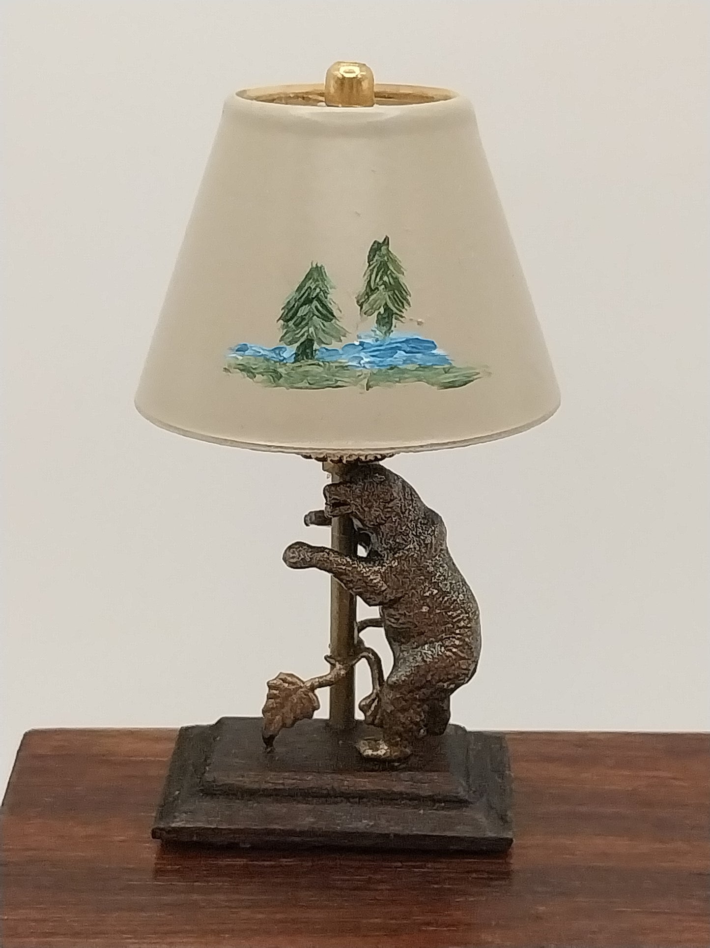 Bronze Bear Lamp With Handpainted Shade