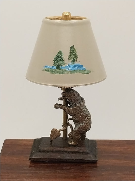 Bronze Bear Lamp With Handpainted Shade