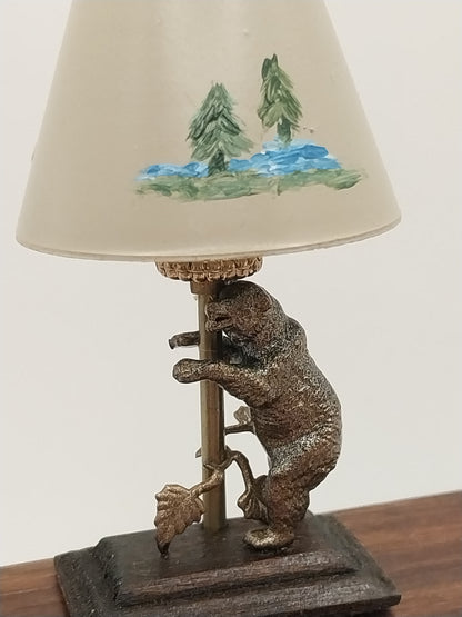 Bronze Bear Lamp With Handpainted Shade