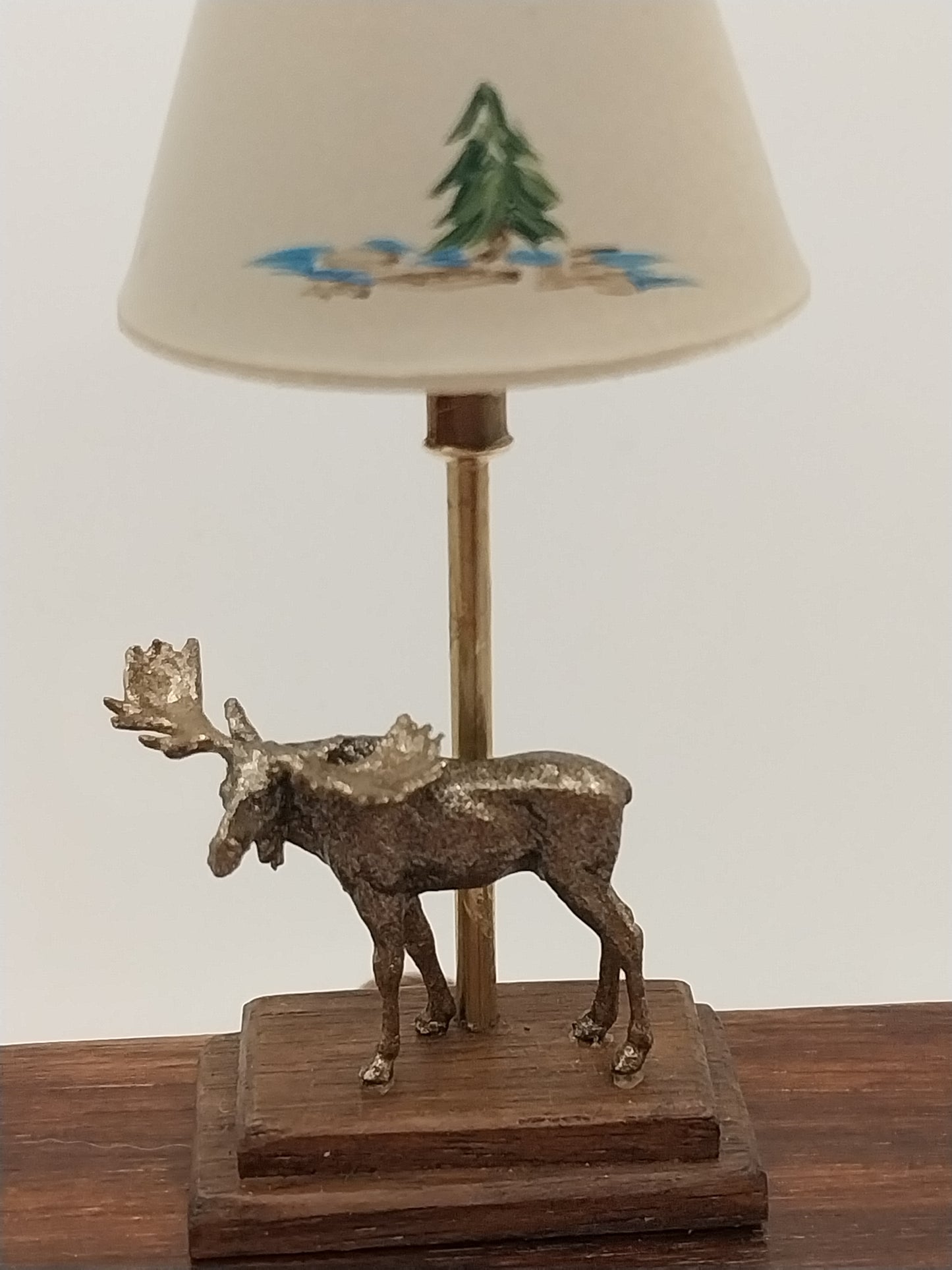 Bronze Moose Lamp With Handpainted Shade