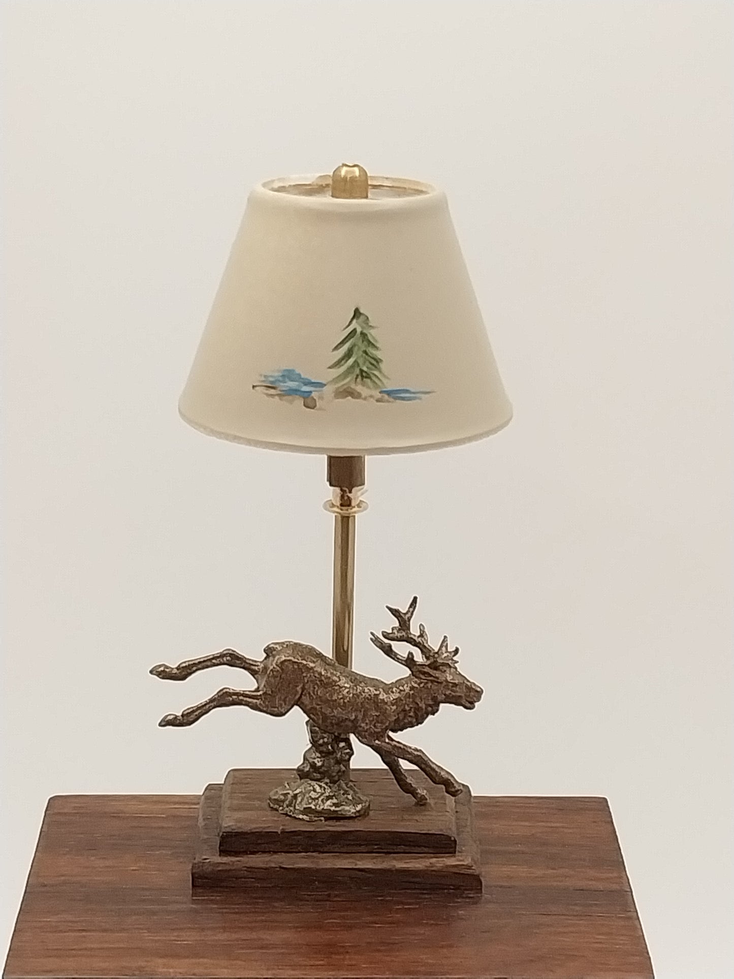 Bronze Deer Lamp With Handpainted Shade