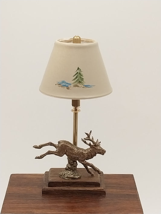 Bronze Deer Lamp With Handpainted Shade