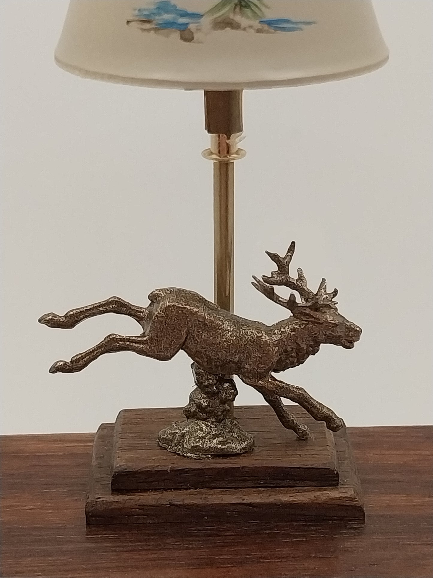 Bronze Deer Lamp With Handpainted Shade