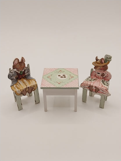 1/2" Scale Mouse Table & 2 Chairs, Handpainted