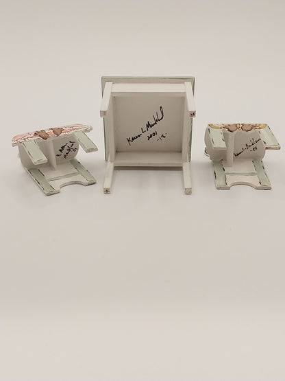 1/2" Scale Mouse Table & 2 Chairs, Handpainted