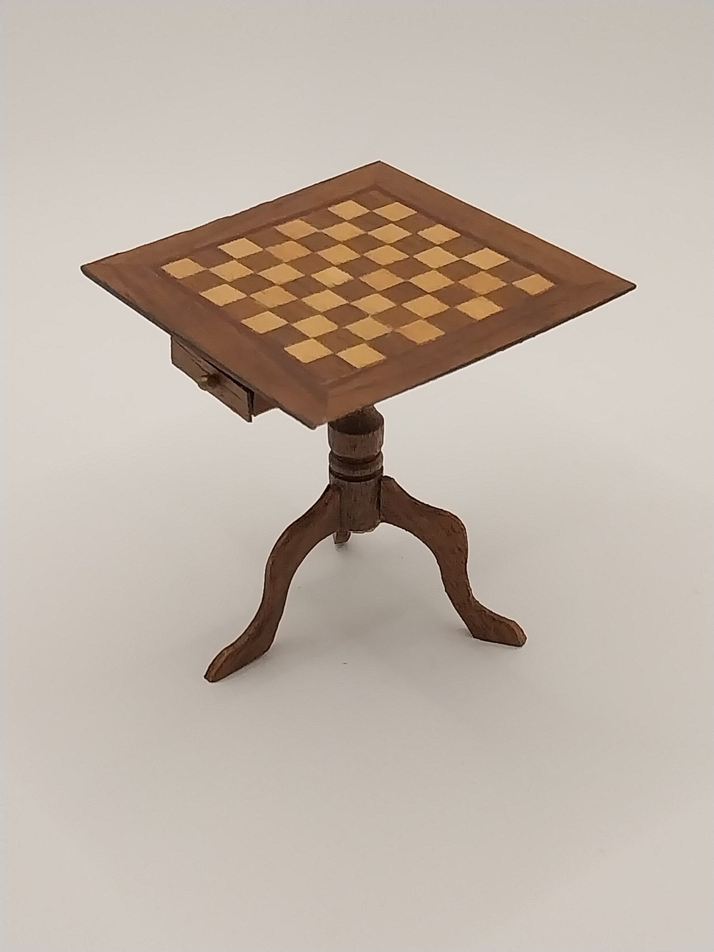 Inlaid Chess Table With Pieces, Signed