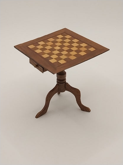 Inlaid Chess Table With Pieces, Signed