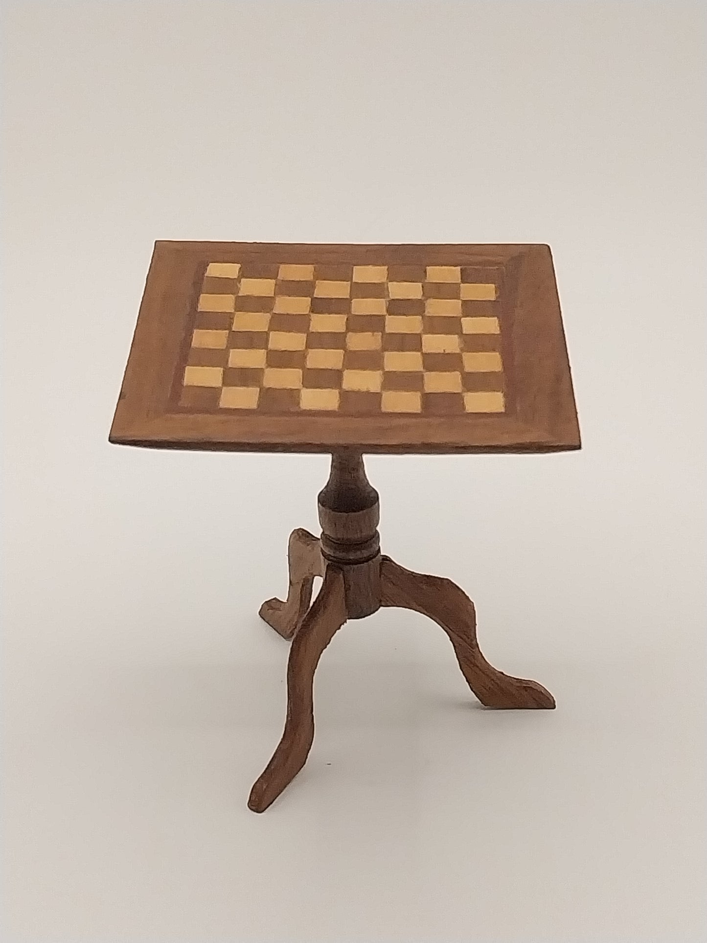 Inlaid Chess Table With Pieces, Signed