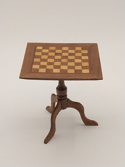 Inlaid Chess Table With Pieces, Signed