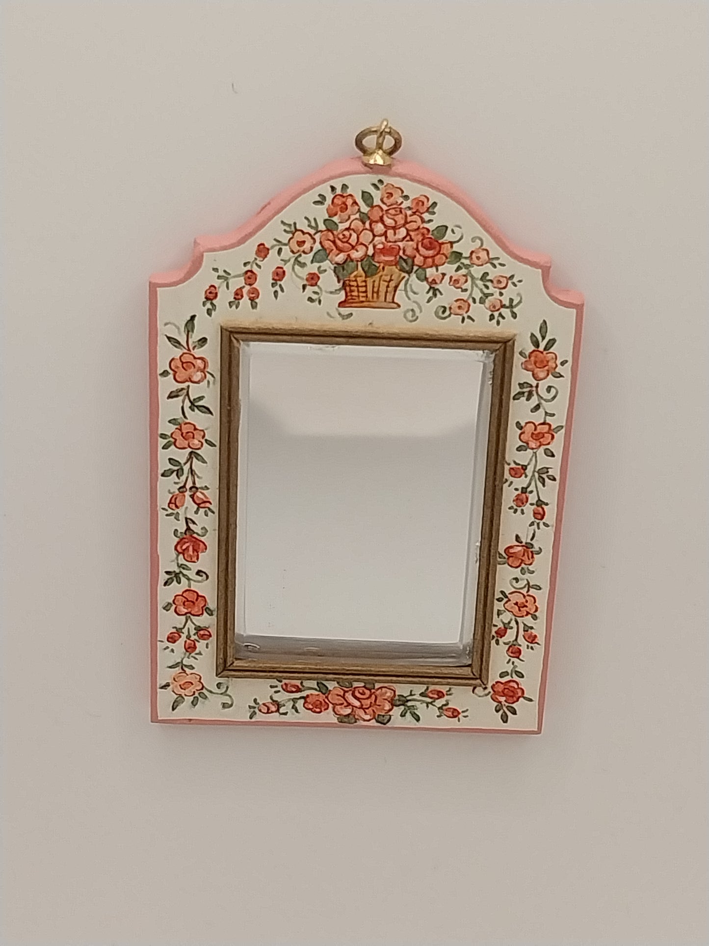 Wall Mirror, Pink Floral Basket, Handpainted