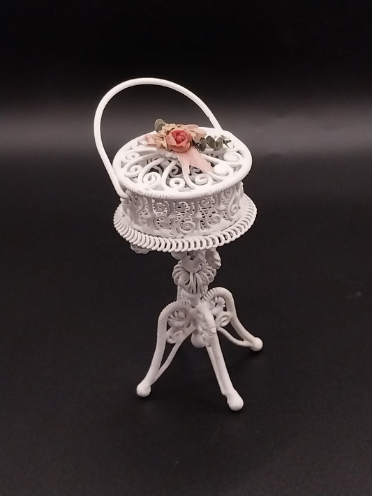 Wire Wicker Sewing Basket, White