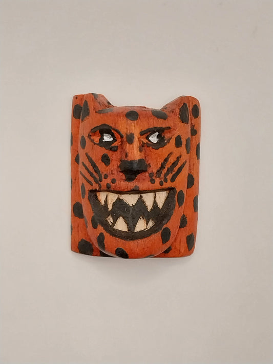 Handcarved Jaguar Face Mask, Red