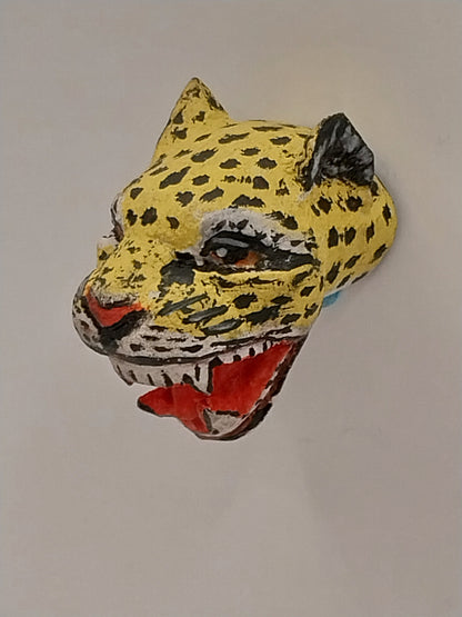 Handcarved Jaguar Head, Yellow