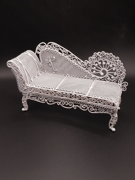 Wire Wicker Chaise, White