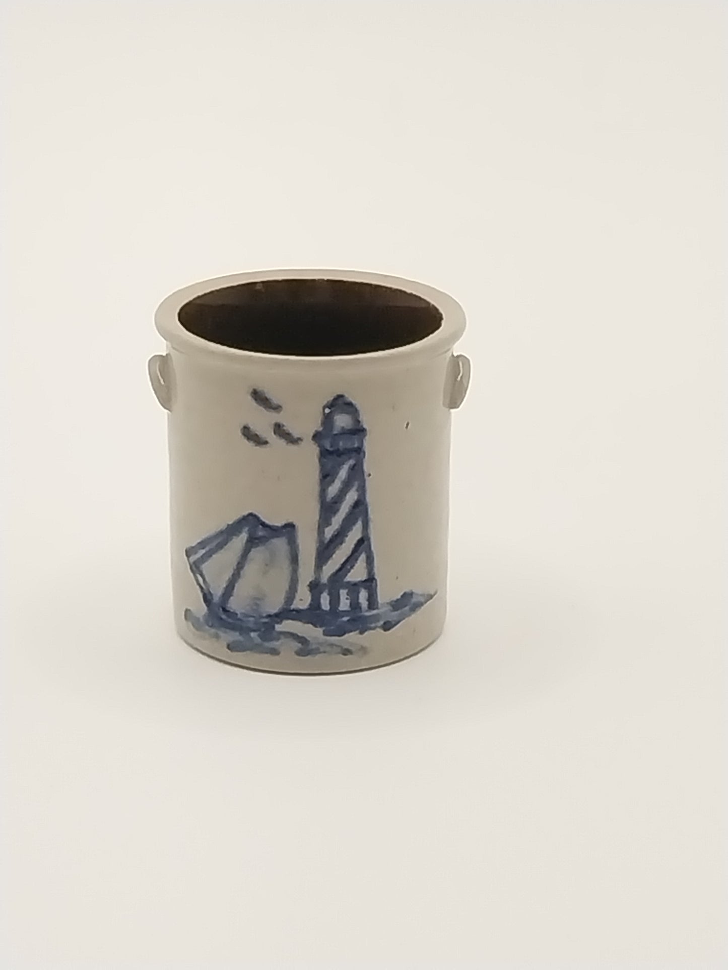 Stoneware Pottery Crock, Sailboat & Lighthouse