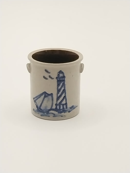 Stoneware Pottery Crock, Sailboat & Lighthouse