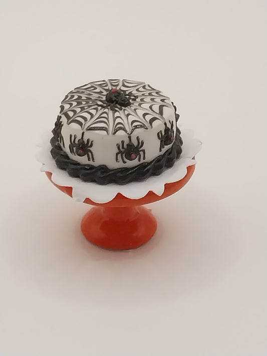 Halloween Cake On Cake Plate, Spiders