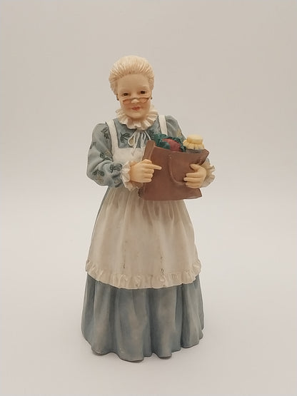 Victorian Grandma Doll With Groceries, Resin
