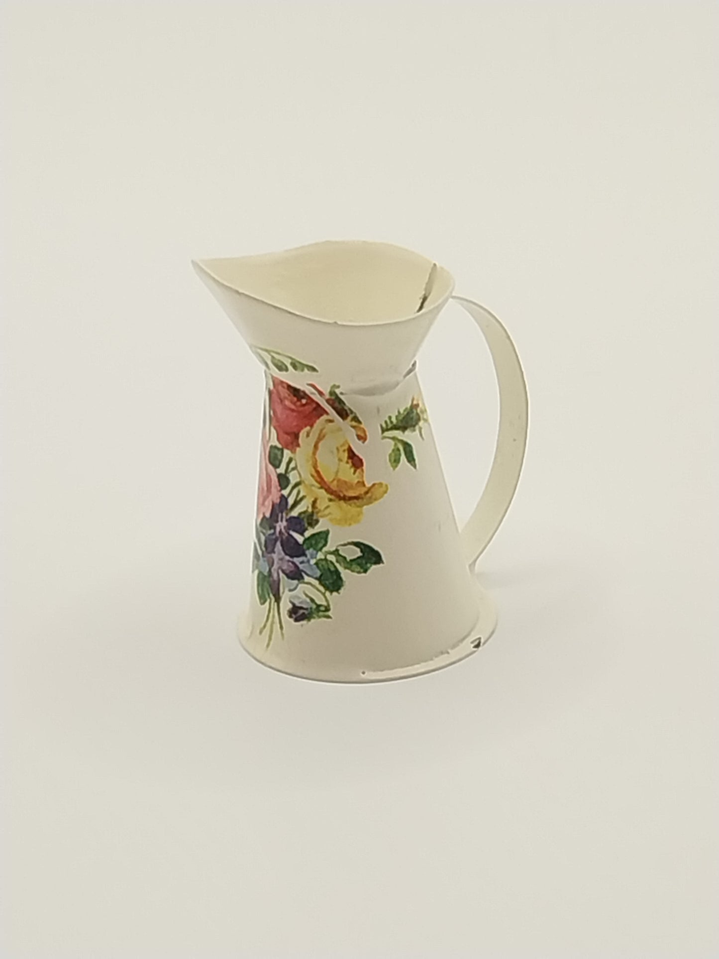 Tin Pitcher, Floral Decal