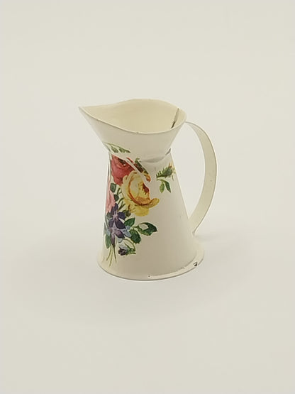 Tin Pitcher, Floral Decal