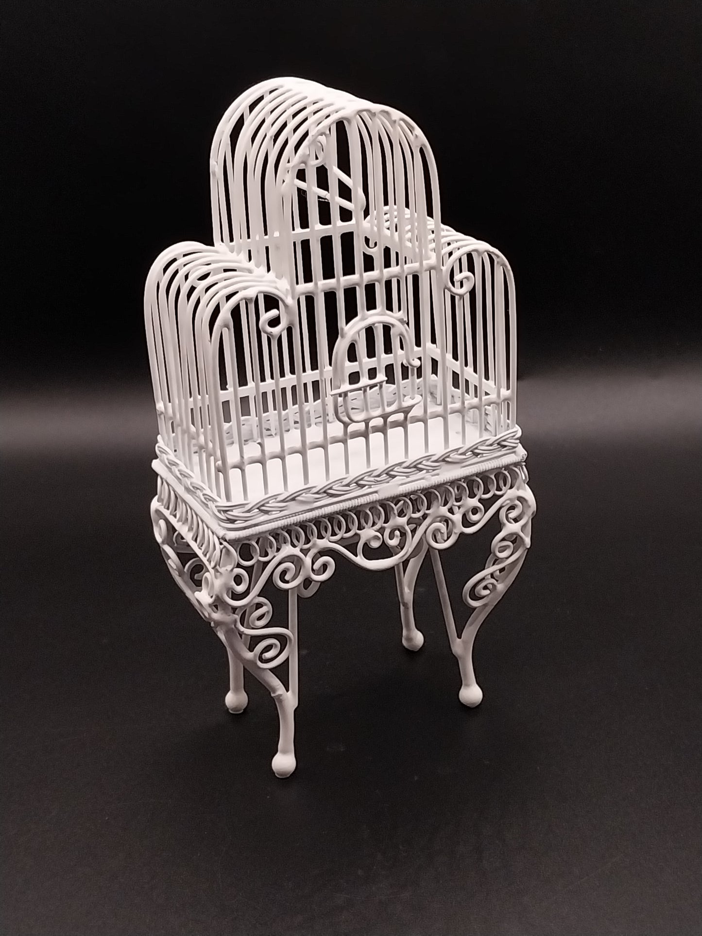 CEA273, Birdcage On Table, White Wire