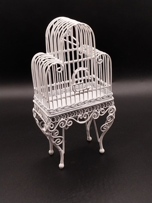 CEA273, Birdcage On Table, White Wire