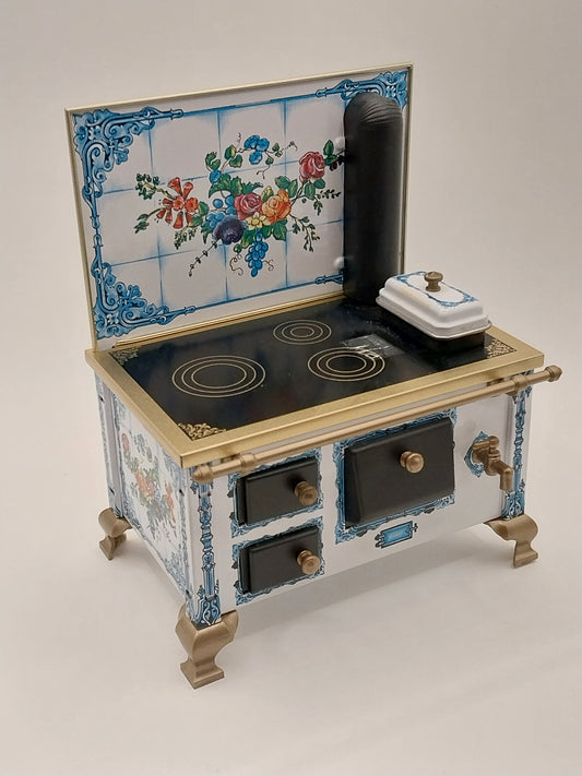 CEA278, Vintage Tin Flower Tile Stove