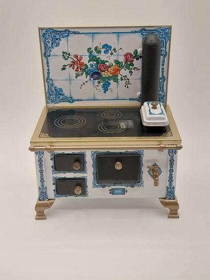 CEA278, Vintage Tin Flower Tile Stove