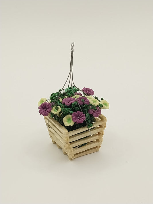 CEA295, Purple & Yellow Flowers In Hanging Basket