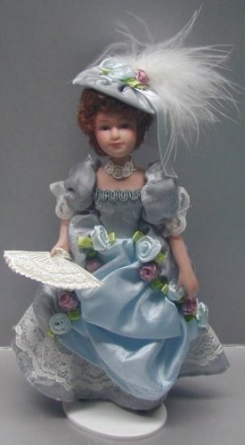 Victorian Porcelain Lady,  Blue & Grey