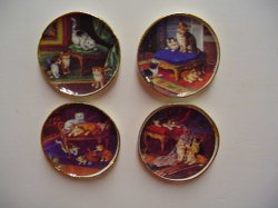 Cats On Ottoman Dishes, 4pc