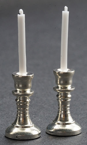 Silver Candlesticks with Candles