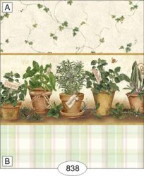 Herb Pots Green Plaid Wallpaper, B