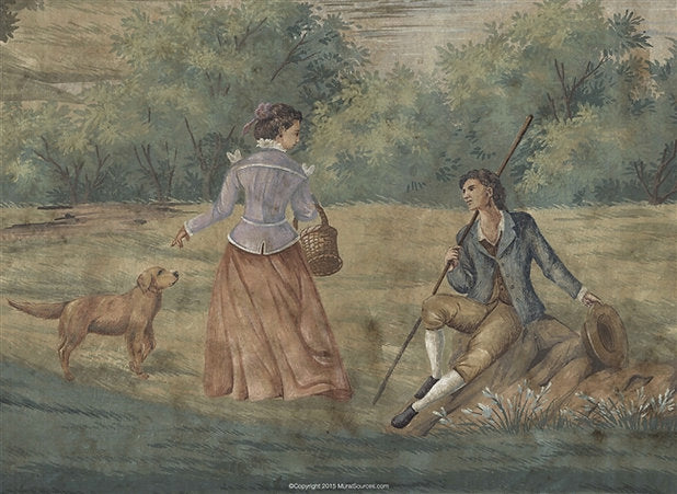 English Park Scene Panorama Wallpaper Mural, 2pc