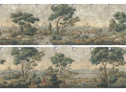 English Park Scene Panorama Wallpaper Mural, 2pc