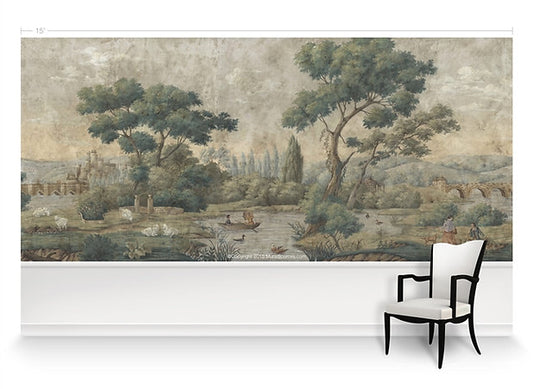 English Park Scene Panorama Wallpaper Mural, 1pc