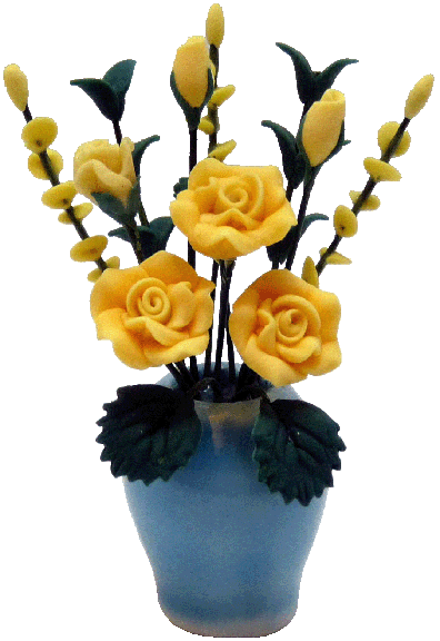 Yellow Roses In Porcelain Vase