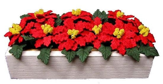 CEA077, Red Poinsettias in White Window Box